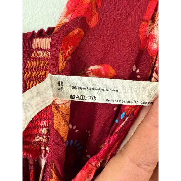 Free People Floral Burgundy Red Lightweight Mini Dress w/Criss Cross Front-Large - Picture 4 of 5
